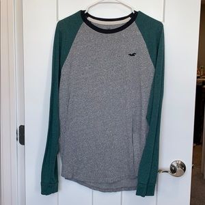 Hollister Green and Gray Baseball Tee